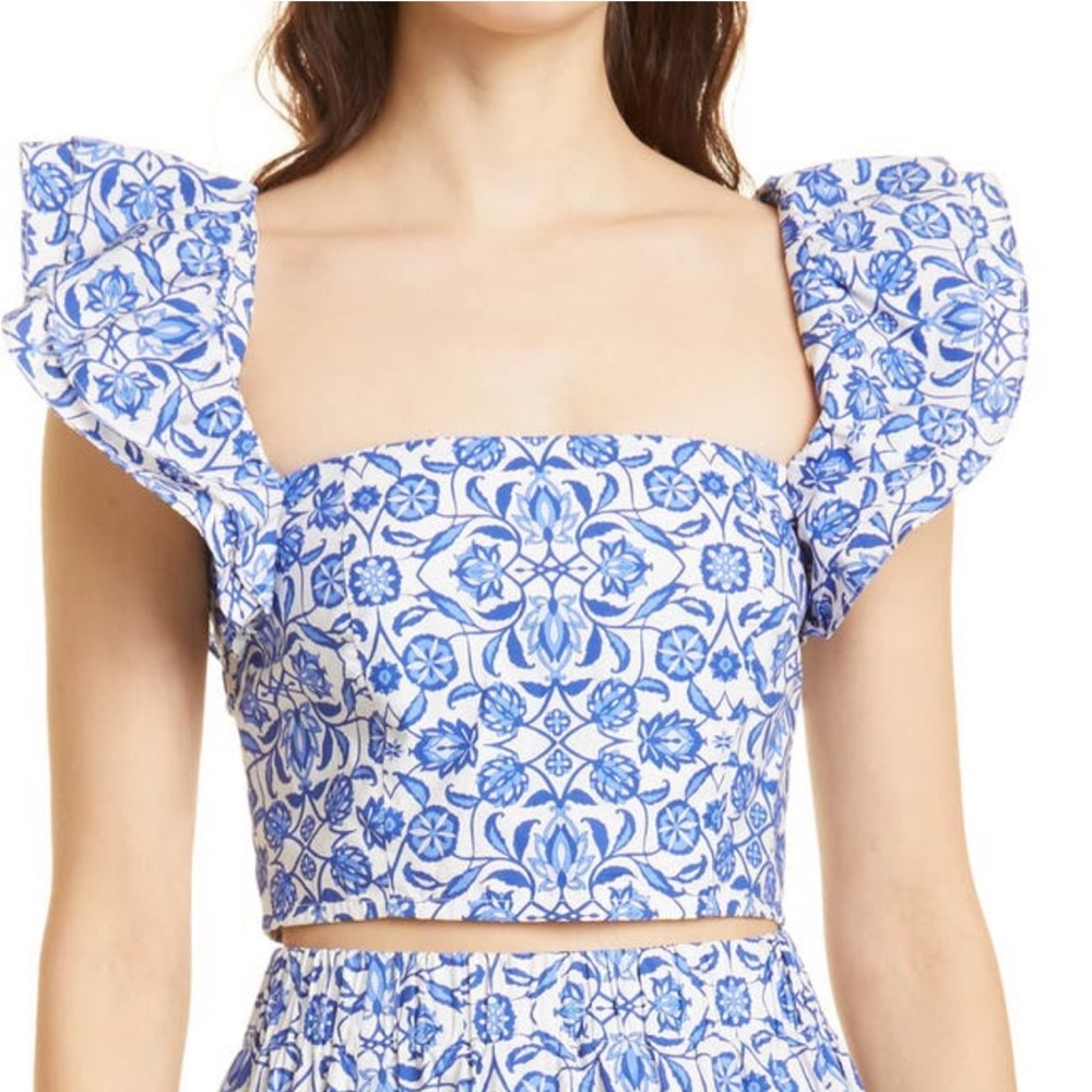 Cara Cara Blue and White Floral Print Crop Top